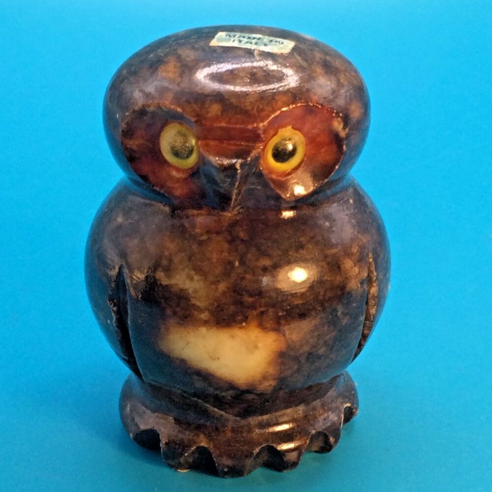 Vintage 70s Italian Alabaster Owl Figurine Hand Carved Stone Sculpture 2¼" Italy - Picture 2 of 9